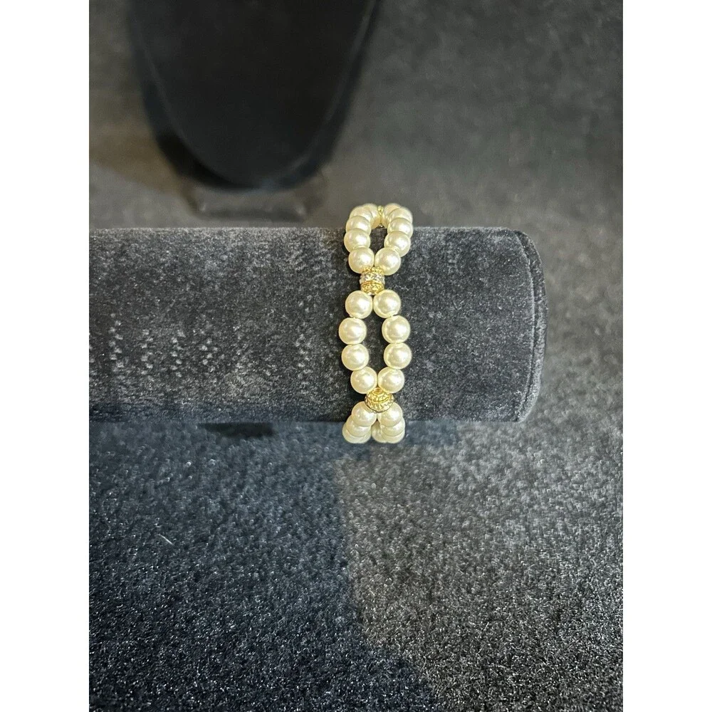 Vintage Avon Faux Pearl Bracelet With Gold Tone Beads Signed J64